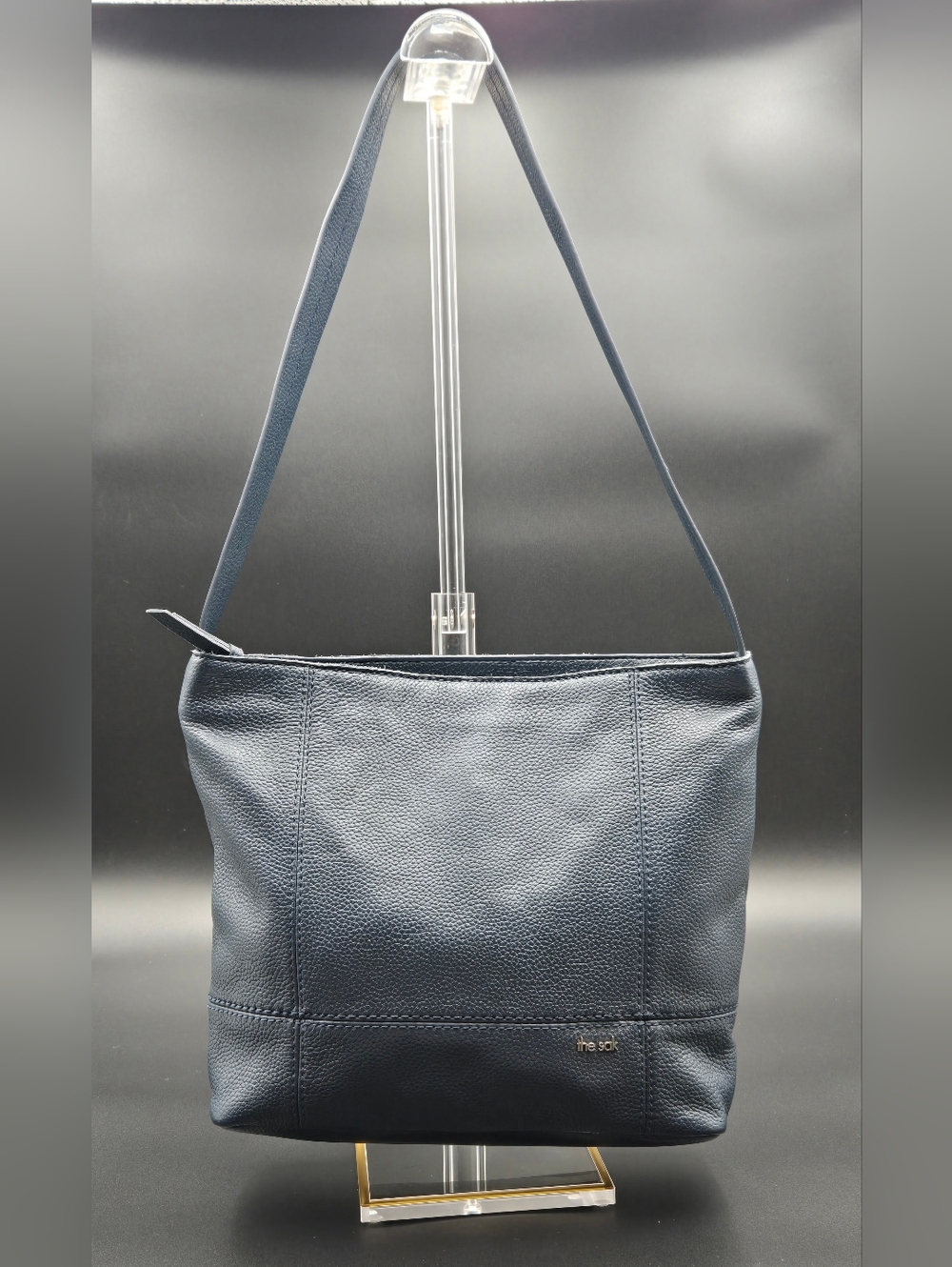 The Sak Navy Blue Pebbled Leather Shoulder Bag - Minimalist Hobo